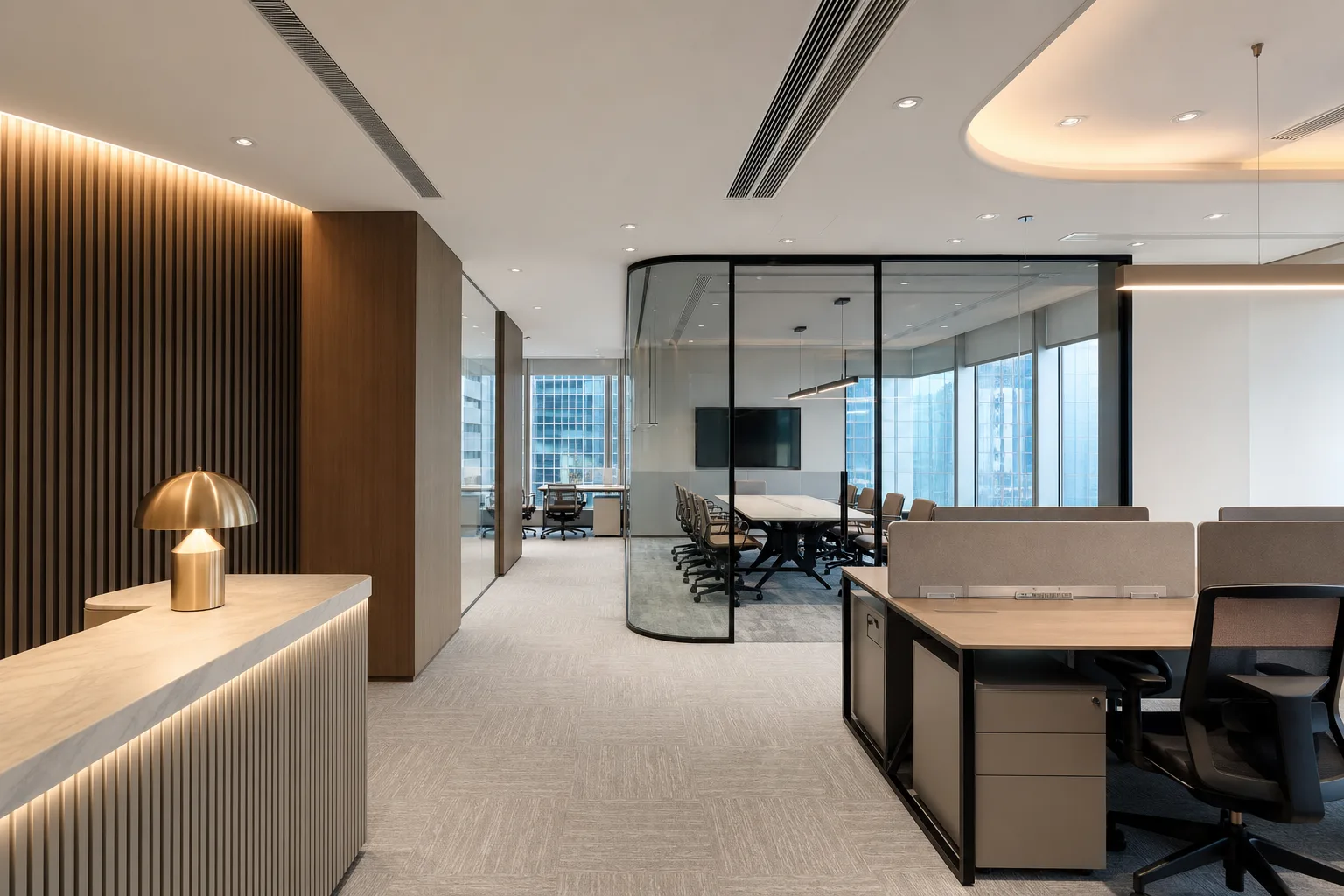 俊泓工程寫字樓裝修意境圖：香港辦公室 fit-out、會議室、玻璃間隔及機電工程
