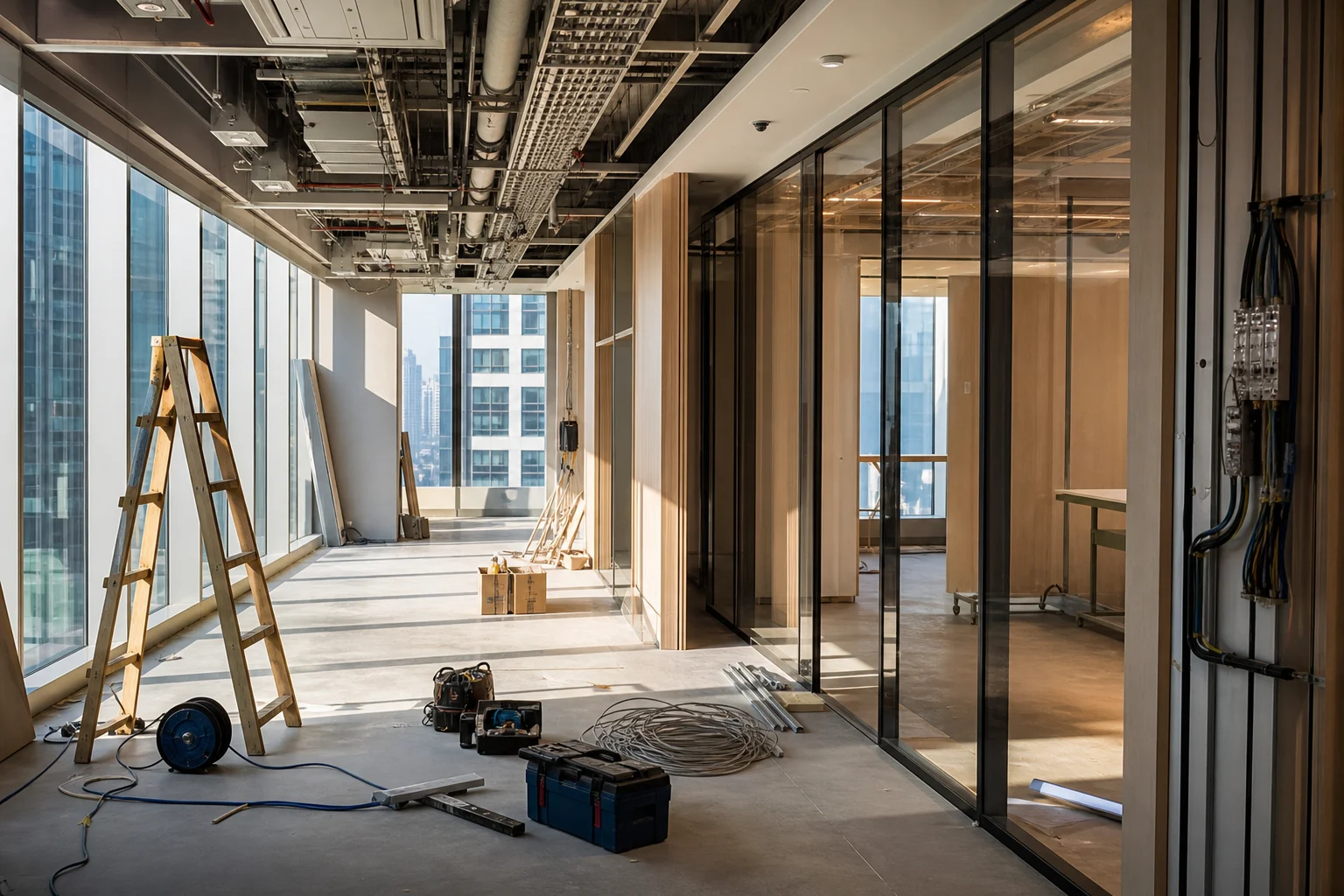 俊泓工程工商業裝修意境圖：香港商業空間 fit-out、玻璃間隔、機電及收口工程