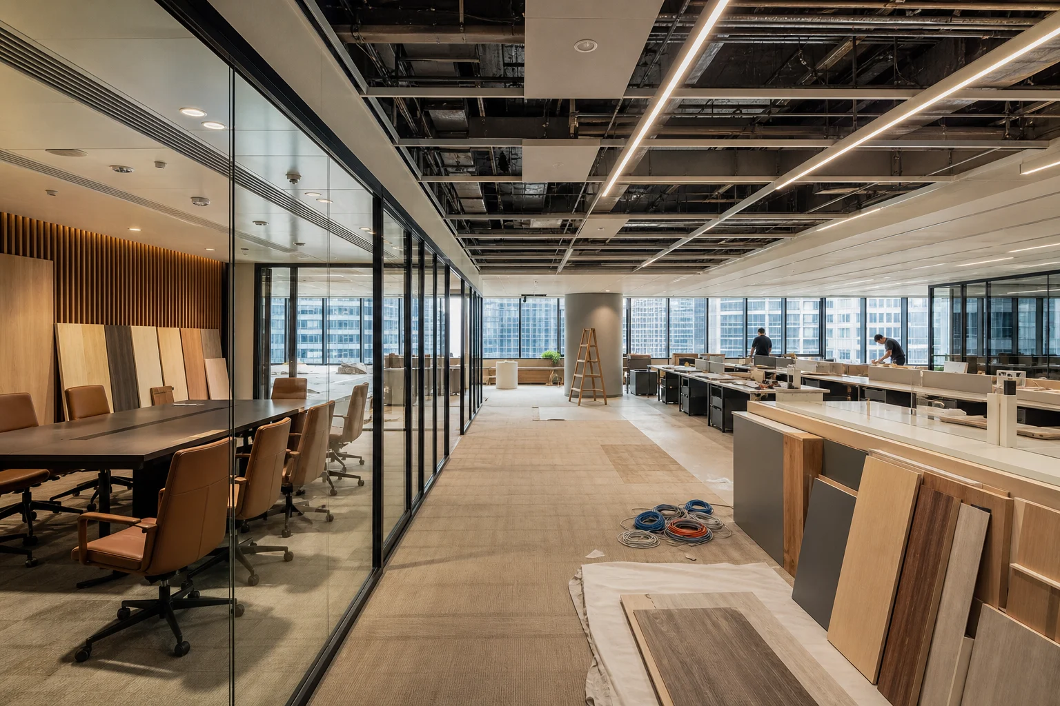 俊泓工程寫字樓裝修意境圖：香港辦公室 fit-out、會議室、玻璃間隔及機電工程